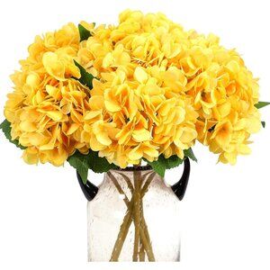 Yellow 6-Pcs Artificial Vintage Silk Flowers Bouquets Stems Home Table Decor